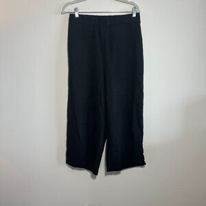 Woman Within 55% Linen Black Pant elastic waist cropped leg Size 10/12*